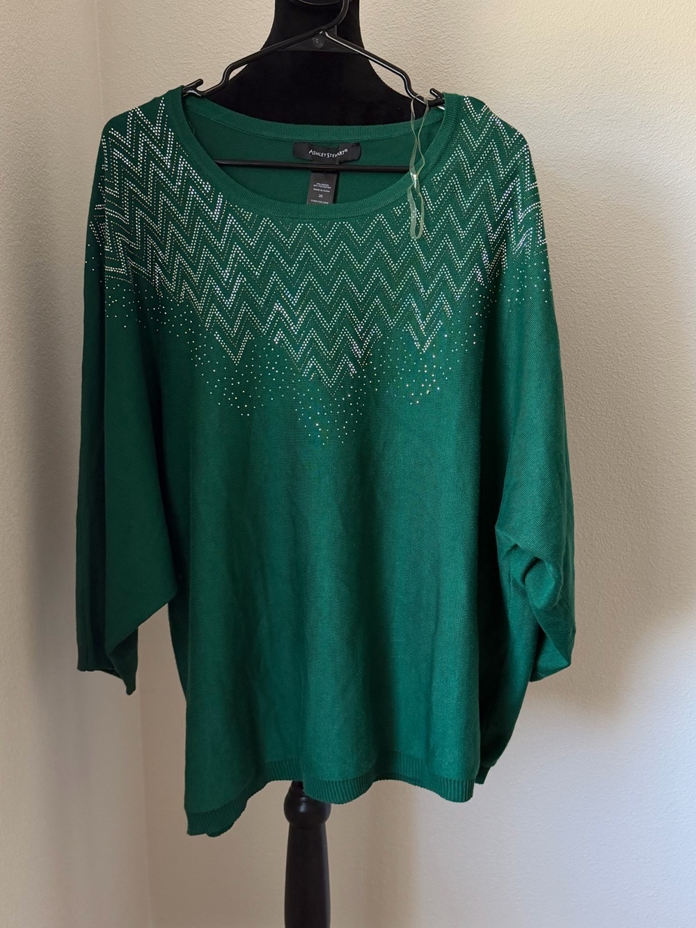 NWT Ashley Stewart Green Embellished Chevron Knit Top Sweater Womens size 26